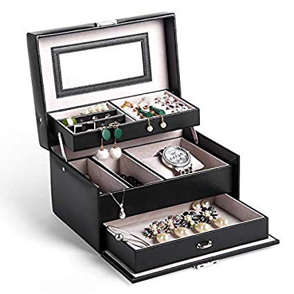 Jewellery Box, Homever Jewellery Boxes for Women and Girls, The Best Gift to Grandma, Mom, Girlfriend or Daughter (Classical Black)