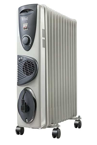Russell Hobbs ROR11F - 11 Fin 2900 Watt Oil Filled Radiator Room Heater with Fan (2 Year Warranty), Silver-Grey, Large