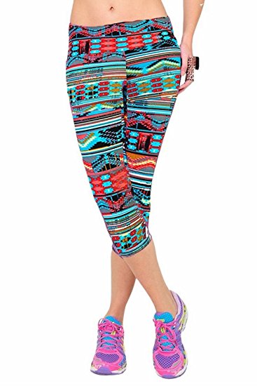 Ancia Womens Tartan Active Workout Capri Leggings Fitted Stretch Tights