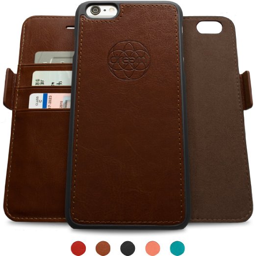 Dreem Fibonacci Series Vegan Leather Folio Case with Detachable Wallet and Kickstand for iPhone 66s - Dark Brown