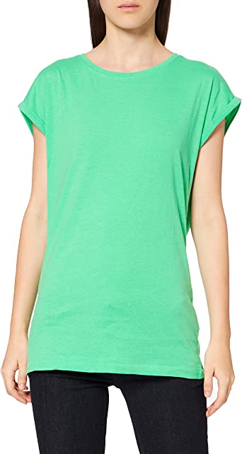 Urban Classics Women's Ladies Extended Shoulder Tee Basic Capsleeves, Shortsleeve T-Shirt Top with Crew Neck