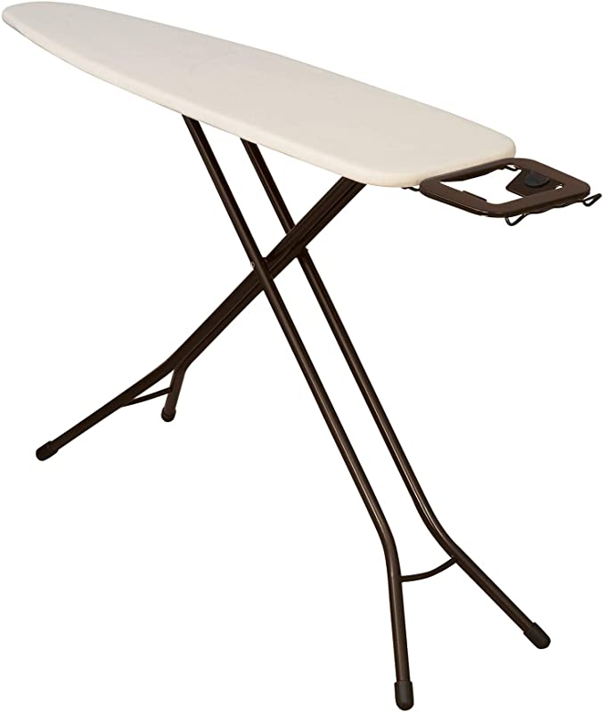 Household Essentials Steel Top Long Ironing Board with Iron Rest | Natural Cover and Bronze Finish | 14" x 54" Iron Surface