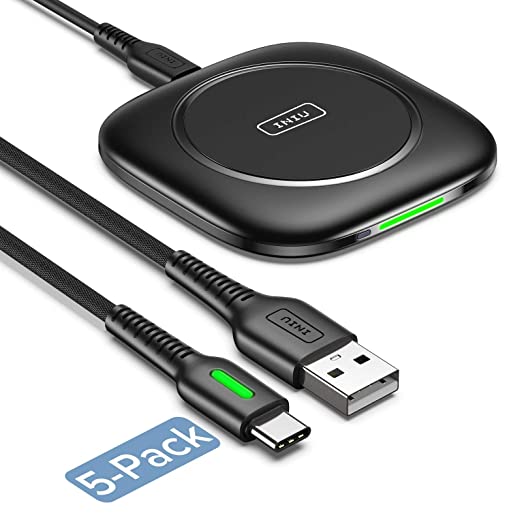 【Bundle-2 Items】 INIU [5-Pack] 3.1A QC Fast Charge USB-C Charging Cable INIU 15W Fast Wireless Charging with First-Seen Smart Adaptive Indicator