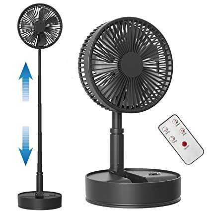 Koonie 8-Inch Foldaway Oscillating Fan with Remote Control, 7200mAh Rechargeable Battery Operated Pedestal Fan for Bedroom, Timer, 4 Speed, Fast Charging Folding Table Fan for Camping, Outdoor, Room