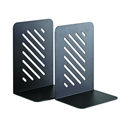 STEELMASTER Heavy Duty 8-Inch Slotted Bookends, 1 Pair, Black (24490004)