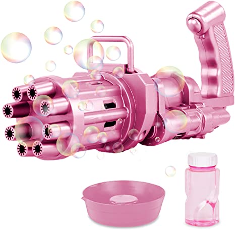 Bubble Gun, Gatling Bubble Machine 2021 Bubble Gun 8-Hole Bubble Blower Automatic Bubble Maker Machine Electric Bubble Gun Bubble Machine Toy for Toddler  (Pink,1 Pack)