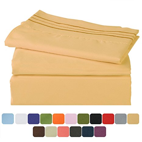 TasteLife 105 GSM Deep Pocket Bed Sheet Set Brushed Hypoallergenic Microfiber 1800 Bedding Sheets Wrinkle, Fade, Stain Resistant - 4 Piece(Gold,King)