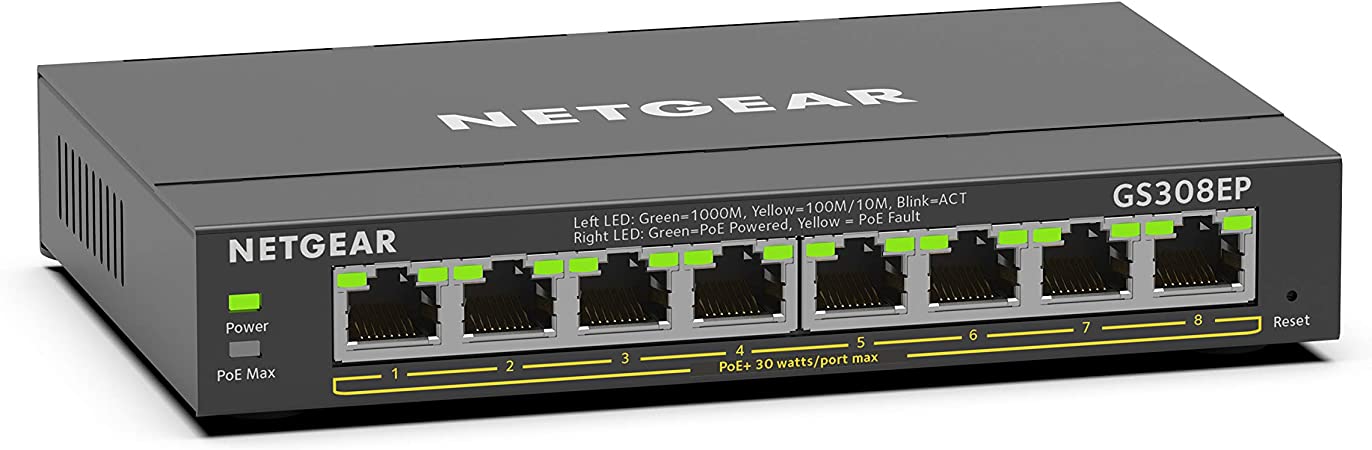 NETGEAR 8-Port Gigabit Ethernet PoE  Smart Managed Plus Switch (GS308EP)