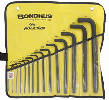 Bondhus 10935 0.050 - 1/2-Inch Ball End L-Wrenches in Vinyl Pouch, Set of 15