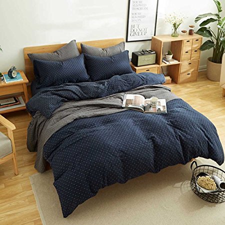 MKXI Simple Bedroom Collection 3 Pieces Navy King Size Duvet Cover Set,Cross Printed