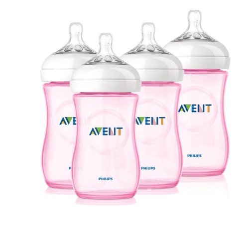 Philips Avent 4 Pack Natural Polypropylene BPA Free Bottles, Pink, 9 Ounce