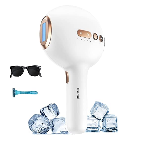 Tranquil Premium Sapphire Cooling IPL Laser Hair Removal Machine for Women and Men, Unlimited Flashes, 640nm Wavelength, 5J/cm2 Energy Professional Permanent Painless Hair Remover Device for Full Body
