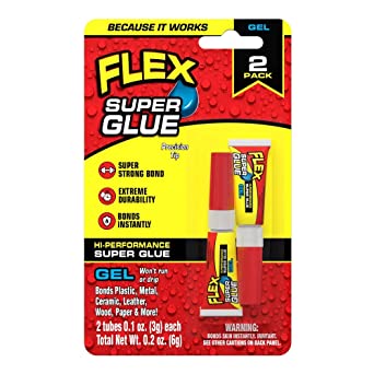 Flex Super Glue Gel, Clear, Two 3 Gram Tubes, (Pack of 1)