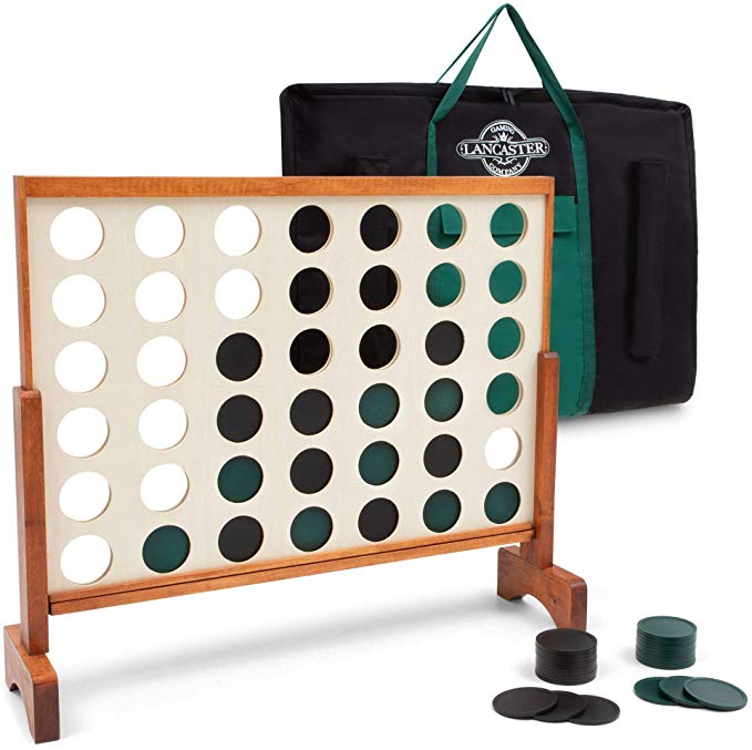 Lancaster Gaming Company Giant 4 In A Row Wooden Outdoor Gaming Set w/ Carry Bag