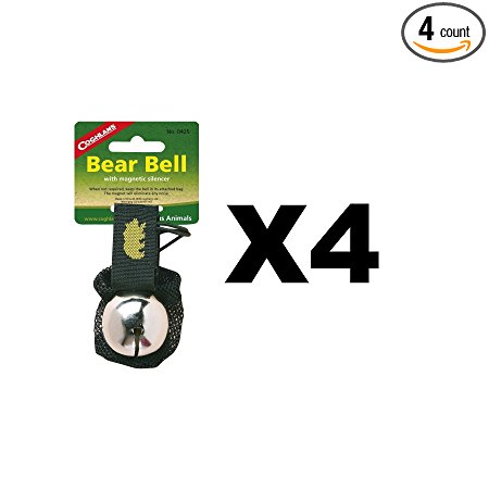 Coghlan's Bear Bell w/Magnetic Silencer Bag & Loop Strap Warns Animals (4-Pack)