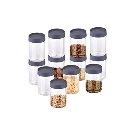 Sky Octave Celebration 12 Pcs with Inter-Stackable Lid Storage Pet Container Gift Set for Kitchen,(320 ml x 12,Grey)