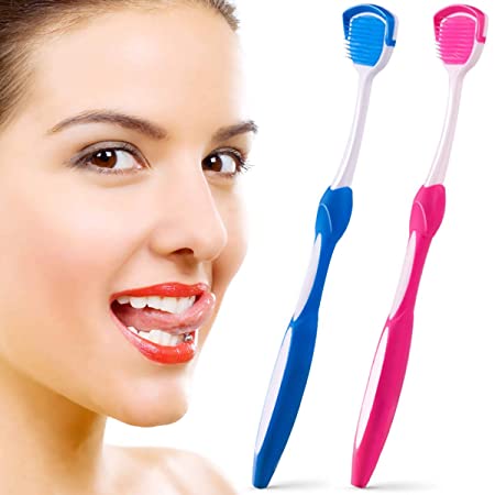 Tongue Brush, Tongue Scraper, Tongue Cleaner Helps Fight Bad Breath, 2 Tongue Scrapers, 2 Pack (Blue & Red)