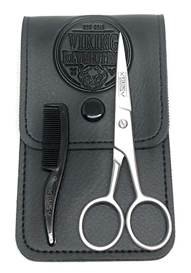 BEST DEAL Beard and Mustache Scissors w/Comb and Synthetic Leather Case Professional Sharp Surgical Grade Steel for Trimming, Grooming, Cutting Mustache, Beards & Eyebrows Hair