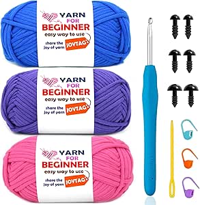 3 Pack Beginners Crochet Yarn Dark Blue Purple Hot Pink Cotton Crochet Yarn for Crocheting Knitting Beginners with Easy-to-see Stitches Cotton-Nylon Blend Crochet Yarn for Beginners Crochet Kit(3x50g)