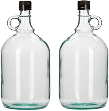 Home Brew & Wine Making - Pack of 2 x Glass Gallone Bottles with Screw Caps - 2 Litre Capacity (Choice of 2 Sizes)