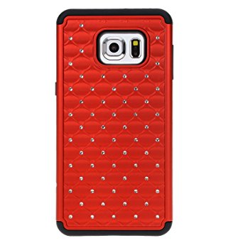 S6 Edge Plus case, Galaxy S6 Edge Plus Case, SGM (TM) Hybrid Gel Rhinestone Bling Armor Defender Case for Samsung Galaxy S6 Edge Plus (Red)