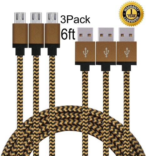 IFaxnn Micro USB Cable Nylon Braided 6ft Extra Long 2.0 Micro USB Charging Cable Cord for Android, Samsung Galaxy, HTC, Nokia, Huawei, Sony and Other Tablet Smartphone (coffee black)