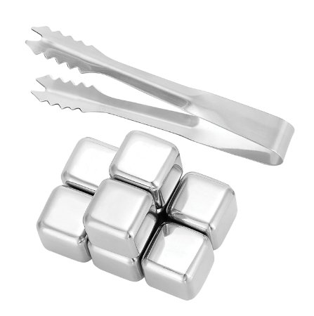 Oggi Stainless Steel Reusable Ice Cubes Chilling Stones Including Ice Tong for Whiskey and Beverages - Set of 8