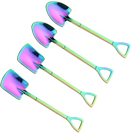 Creative Shovel Spoon,4PCS Rainbow Stainless Steel Spoon Coffee Spoons Ice Cream Spoon Perfect for Home and Kitchen