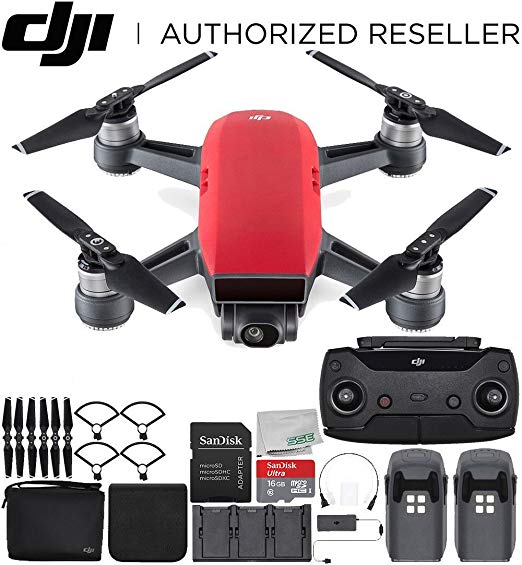 DJI Spark Portable Mini Drone Quadcopter Fly More Combo Bundle (Lava Red)