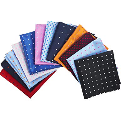 12 Pieces Men's Suit Pocket Square Dots Handkerchief Hanky for Wedding, Party, Any Occasion, 12 Colors