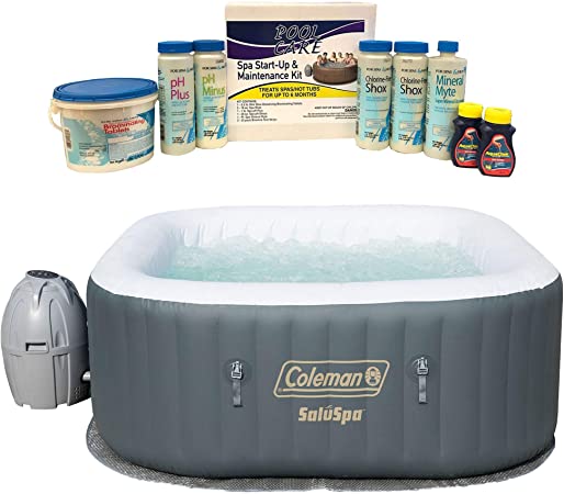 Coleman SaluSpa 4 Person Inflatable Hot Tub, Gray & Qualco 6 Month Chemical Kit