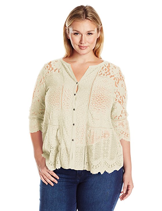 Lucky Brand Women's Plus Size Lace Mix Top