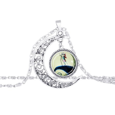 Jack Nightmare Before Christmas Necklace by U&MeJewelry(R) Jack and Sally, Jack Skellington Charm Crescent Moon Pendant Great for His and Hers Love Gift M4003 - Original Sold ONLY by Casiii