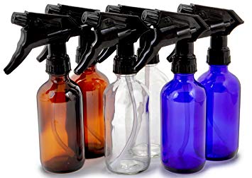 Vivaplex, 6, Large, 8 oz, Empty, Assorted Colors, Glass Spray Bottles with Black Trigger Sprayers