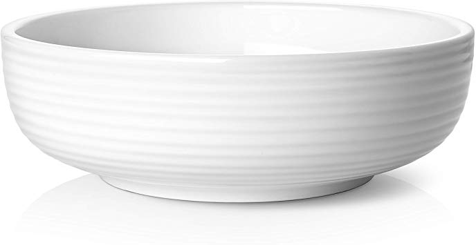 DOWAN 2.5 Quarts Porcelain Serving Bowls for Salad, Pasta, Thick Bowl Wall with Non Silp Design, Set of 2, White