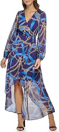 GUESS Women's Longsleeve Scarf Print Chiffon Maxi Dress