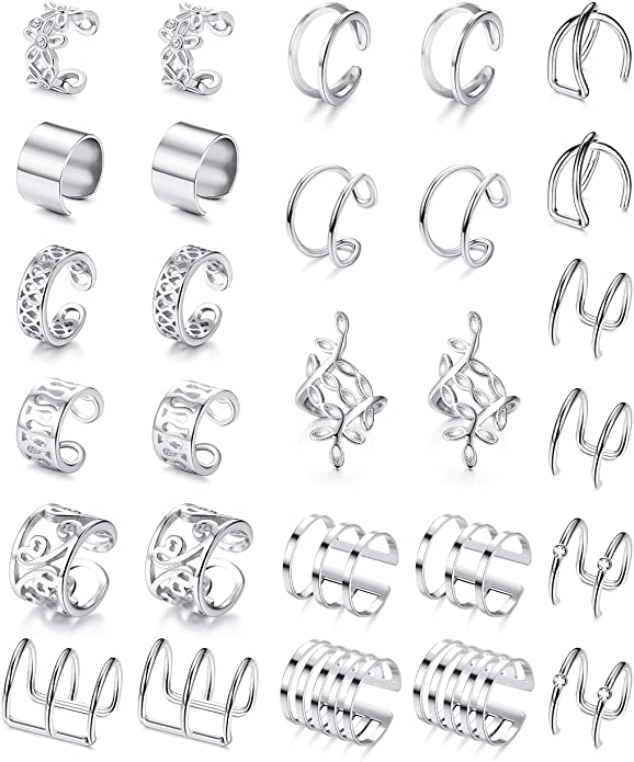 Besteel 14 Pairs Ear Cuff for Women Fake Lip Helix Cartilage Clip On Wrap Earrings Non Piercing Earrings Jewelry Set