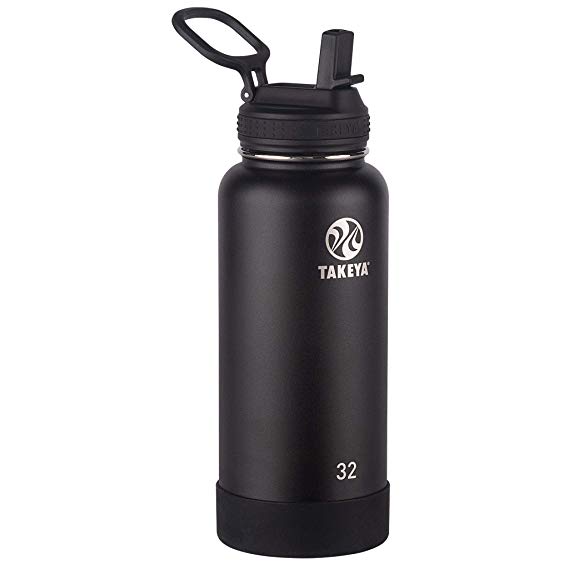 Takeya 51244 Actives Insulated Stainless Steel Bottle w/Straw Lid, 32oz Onyx