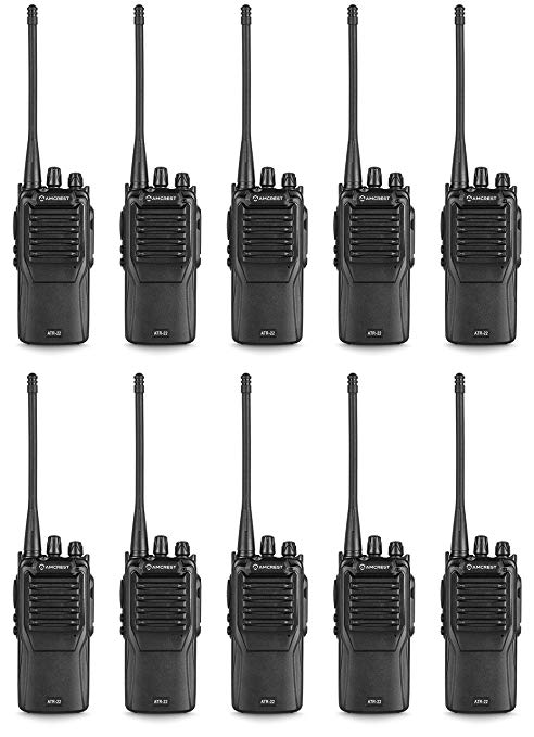 Amcrest 10-Pack ATR-22 UHF Portable Radio Walkie Talkie Frequency Range 420-470 MHz FM Transceiver 16 Programmable Channels High Power Flashlight Walkie-Talkie Two-Way Radio FCC Cert.