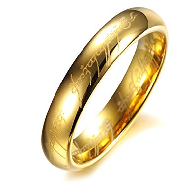 EBUTY Tungsten Carbide Gold Men Women The Lords of The Rings Style Fashion Finger Ring with Velvet Box