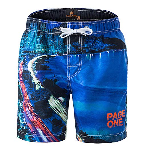 PAGE ONE Mens Beach Shorts Quick Dry Surfing Swim Trunks with Mesh Lining(25"-38")