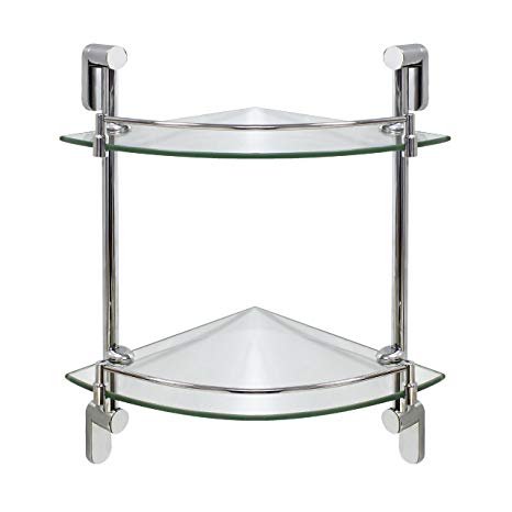 MODONA Double Corner Glass Shelf with Rail – Polished Chrome – Oval Series - 5 Year Warrantee