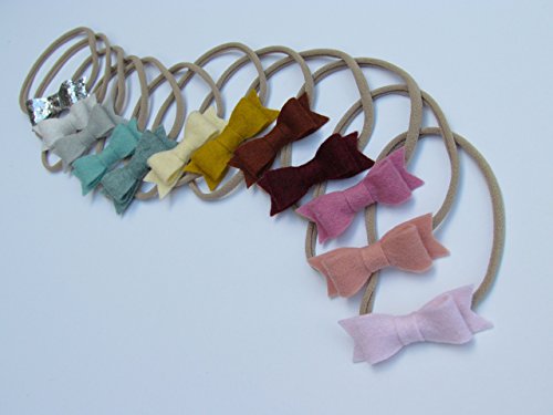 HANDMADE WINTER RAINBOW Mini Bow set of 12 Baby Nylon Headbands