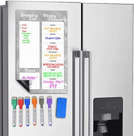 Scribbledo Magnetic Dry Erase Weekly Shopping Planner For Refrigerator 11X17 Inch Whiteboard Includes 6 Fridge Markers and Eraser