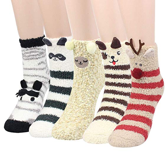 Women Socks Winter - Christmas Socks, Cosy Floor Bed Socks For Ladies Fluffy Socks, Thick Warm Socks Women Coral fleece Slipper Socks Cute Gift Set