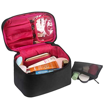 Makeup Bag, Meigirlxy Cosmetic Bag for Women Waterproof Nylon Travel Makeup Case Professional Cosmetic Train Case Organizer for Cosmetics Makeup Tools Accessories