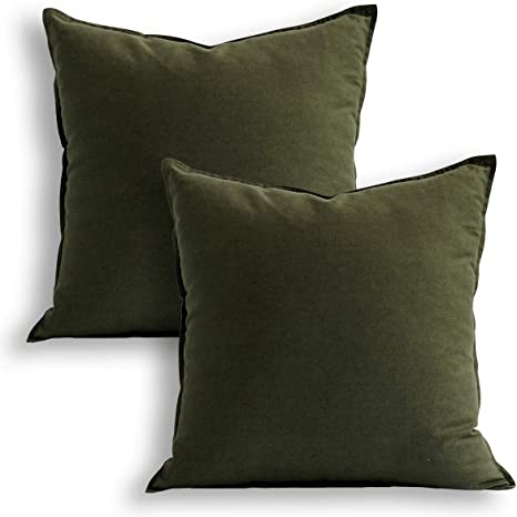 Jeanerlor Set of 2 Decorative 26"x26" Cotton Linen Chair Throw Pillow Case Green for Sofa Durable Classy, Comfortable Cushion Cover for Coffee Shop/Bar/Play Room (65 x 65cm), Olive Green