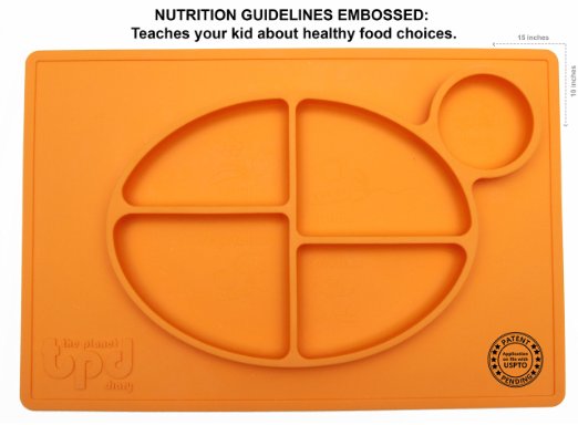 ChooseMyPlate - all-in-one Silicone Placemat with cup holder and nutritional guidelines for babies, toddlers, and kids - BPA free non-slip food divider dinnerware for kids - Color: (Orange)