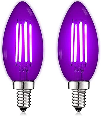 Luxrite E12 LED Filament Purple Light Bulbs, 4.5W (40W Equivalent), Colored Glass Candelabra Bulb, UL Listed, E12 Base, Indoor Outdoor, Porch, Decoration, Party, Holiday, Event, Home Lighting (2 Pack)