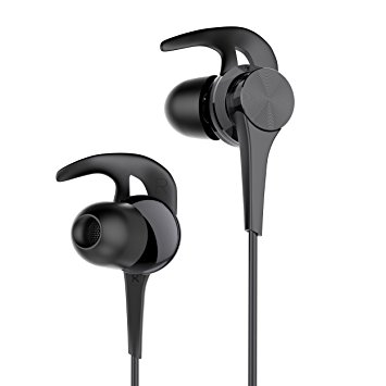 Wotmic In Ear Headphones with Mic Earhook Headphones Sports Earphones Cable Clip Included Black Earbuds